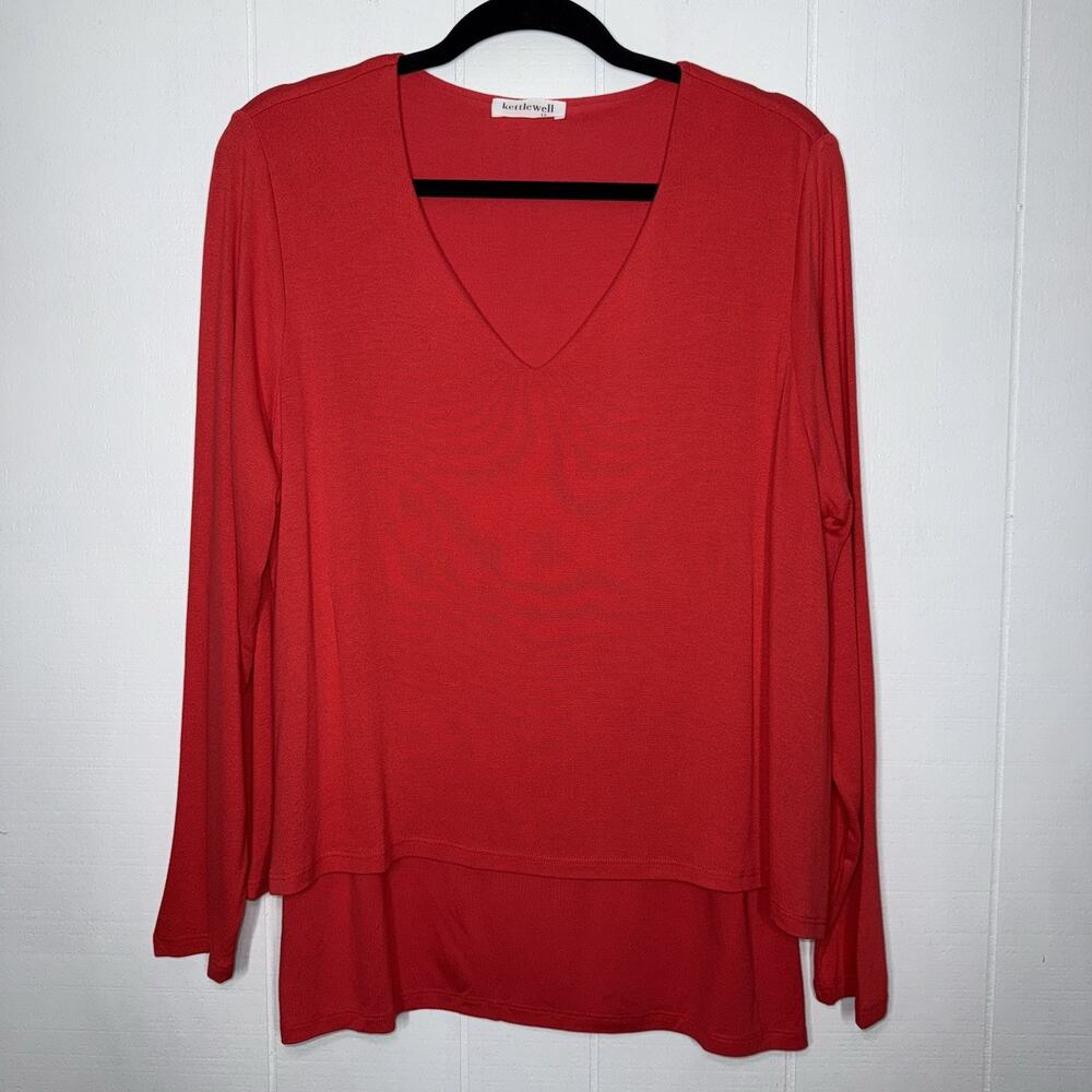 Ketttlewell Women’s Layered V Neck Long Sleeve Top Red Size LL (16) - Picture 1 of 6